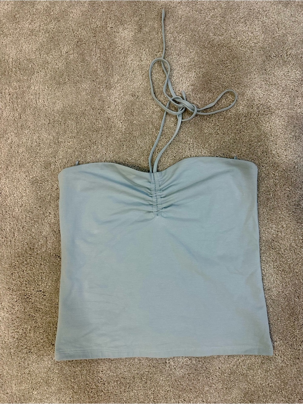 Aritzia Strapless Ruched Front Halter Tie Tube Top - Light Blue